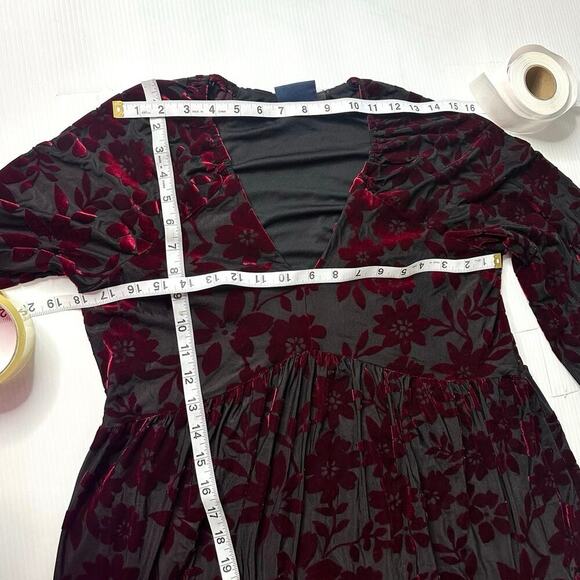 Just Taylor Burgundy Floral 3/4 Puff Sleeves Dress Size 8 - Picture 7 of 10